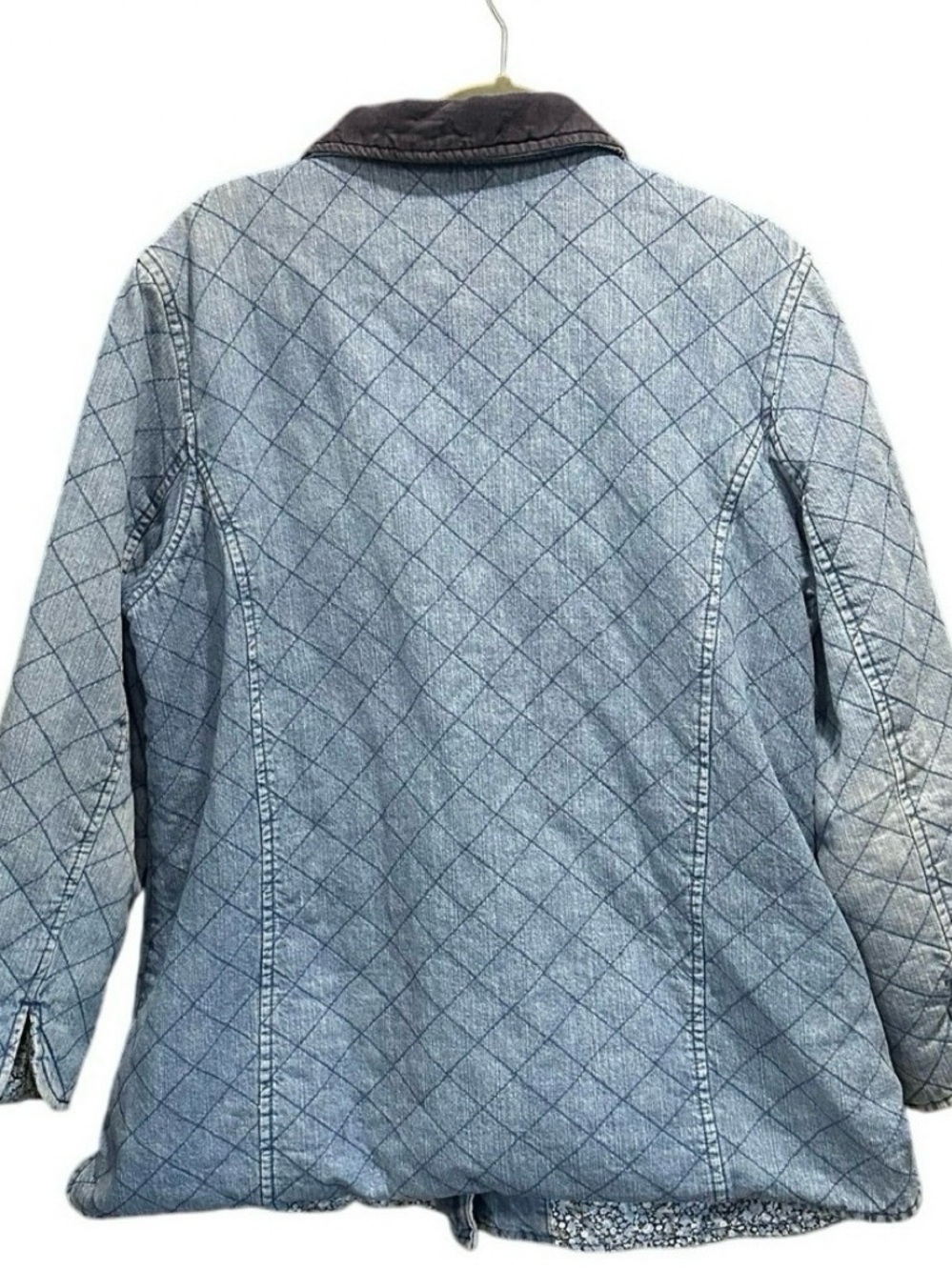 Vintage Quilted Denim Barn Jacket Navy Corduroy Collar Oversized - Picture 4 of 7